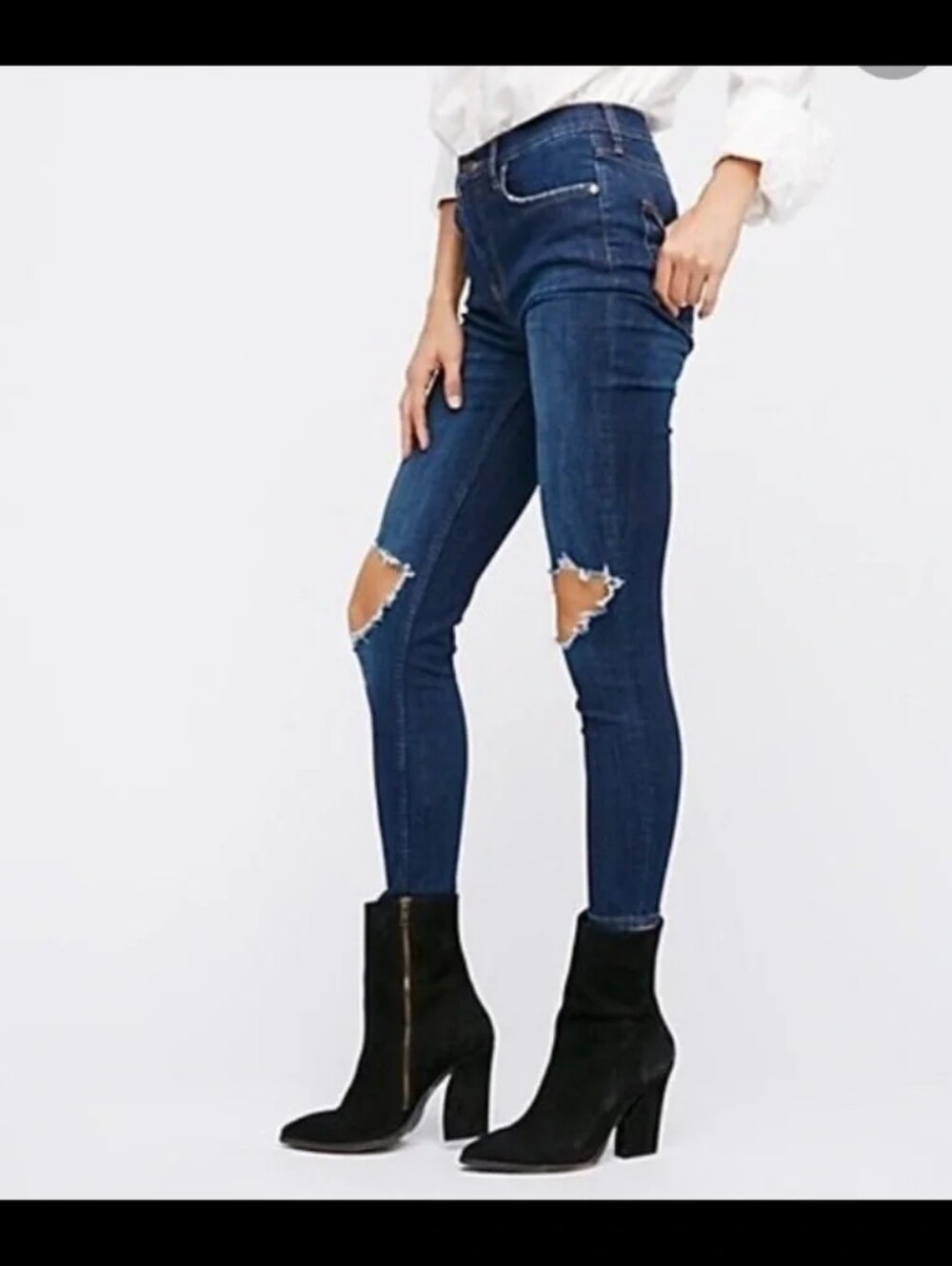 Free People High Rise Busted Knee Tapered Skinny Jeans 27L - Picture 4 of 11